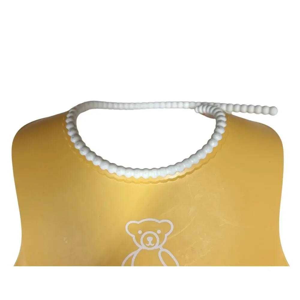 Baby Bjorn Soft Silicone Pocket Bib Waterproof Boy Girl Yellow White Wipe Clean